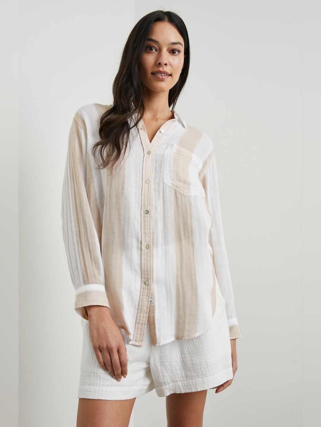 Rails Jaylin Flax Striped Button-Up Shirt, Size Medium